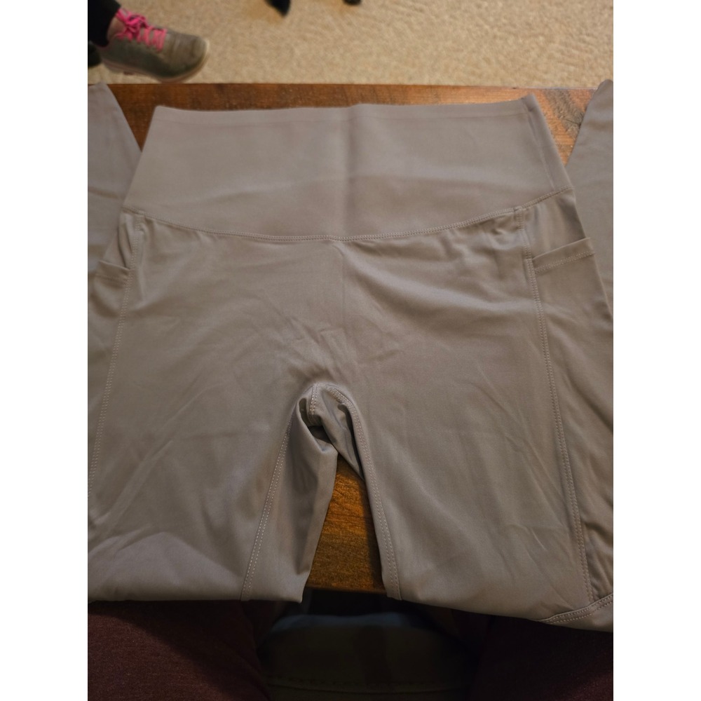 Viconow Womens XL High Waisted Yoga Leggings with Pockets Taupe Brown Athletic